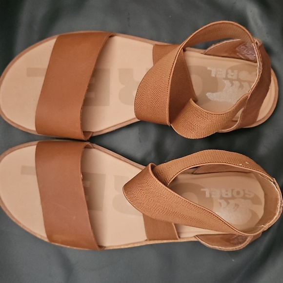 Sorel Flat Tan 100%Leather Strap On Women's Sz 6 US Ella III Flat Sandal - Picture 5 of 8